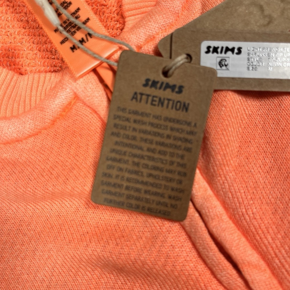 NWT SKIMS Light French Terry Shrunken Zip Up Jacket Women M Neon Orange Crop - Picture 5 of 8